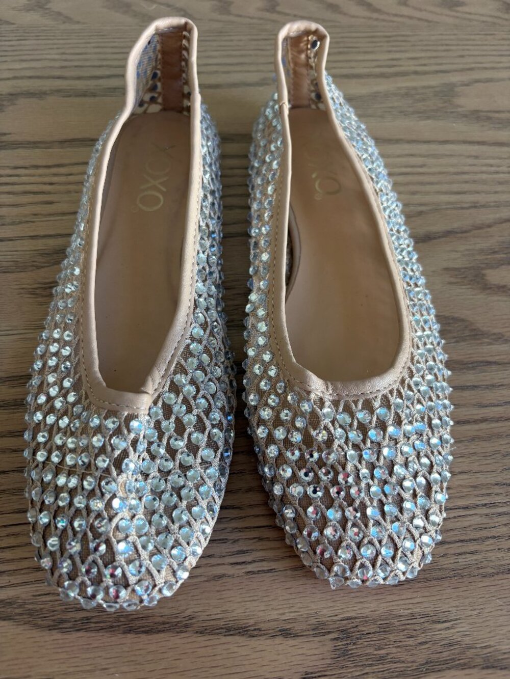 XOXO Women’s Size 6M Nude Rhinestone Crystal Mesh Ballet Flats Bridal Shoes